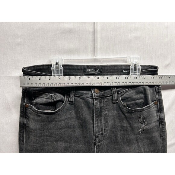 Judy Blue Black Cuffed Distressed Jeans Skinny Fit Juniors Size 7 | 28 - Picture 4 of 7